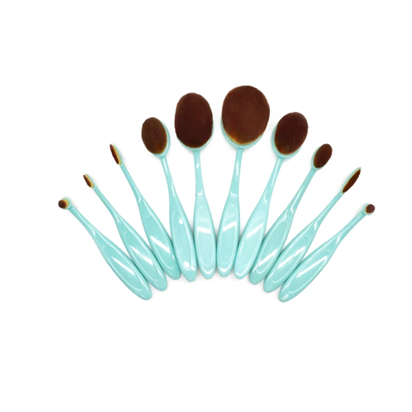 10 Piece Baby Blue Oval Brush Set