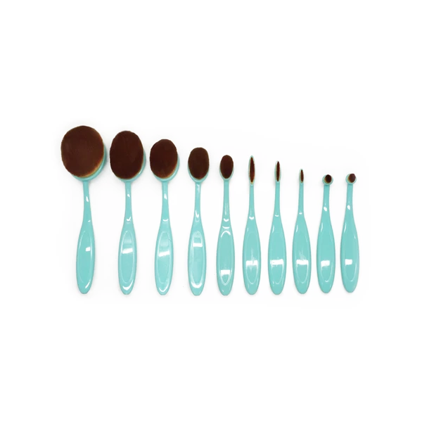 10 Piece Baby Blue Oval Brush Set