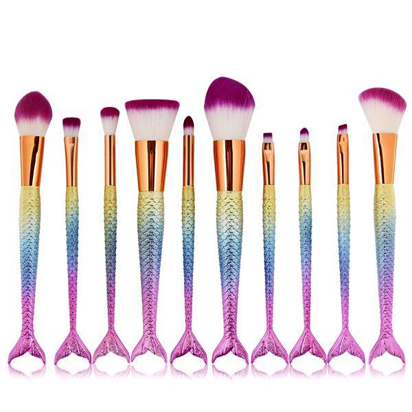 10 Piece Mermaid Tail Rainbow Brush Set