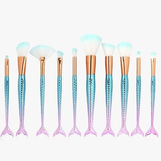 10 Piece Blue Mermaid Tail Brush Set