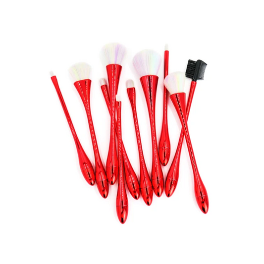 10 Piece Hour Glass Brush Set- Royal Red