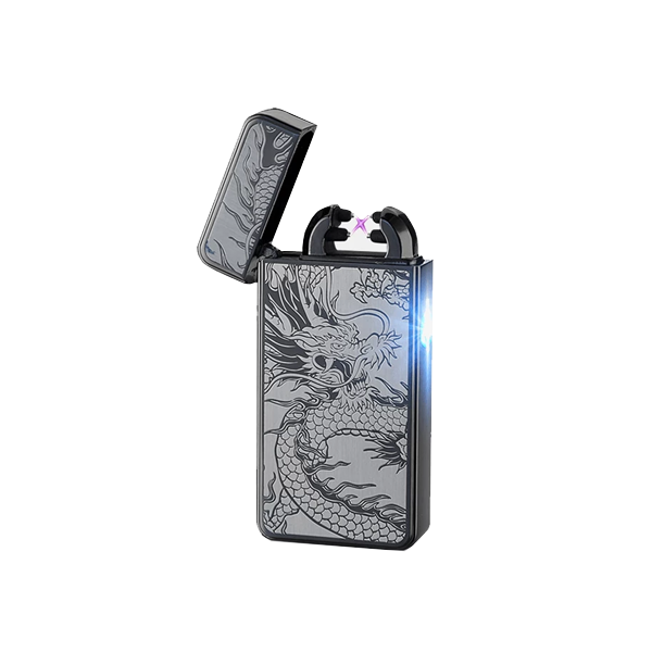 Rechargeable Windproof Lighter With Grey Dragon Design – Light Away Wherever You Want!