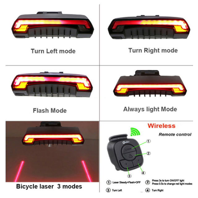 Waterproof Smart Bicycle Light Wireless Bike Rear Laser Accessories