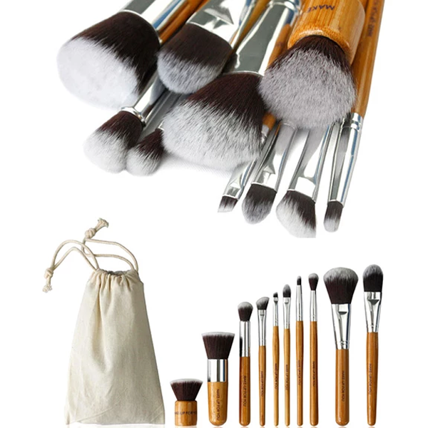 10 Piece Bamboo Makeup Brush Set