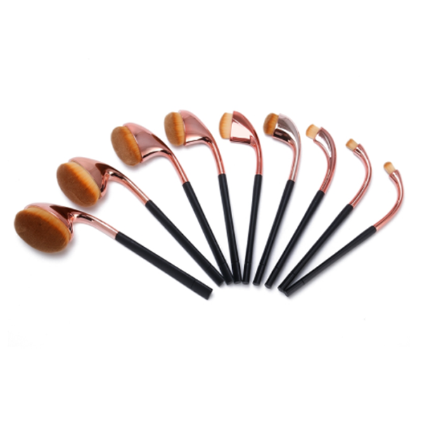 9 Piece High Shine Oval Makeup Brush Set